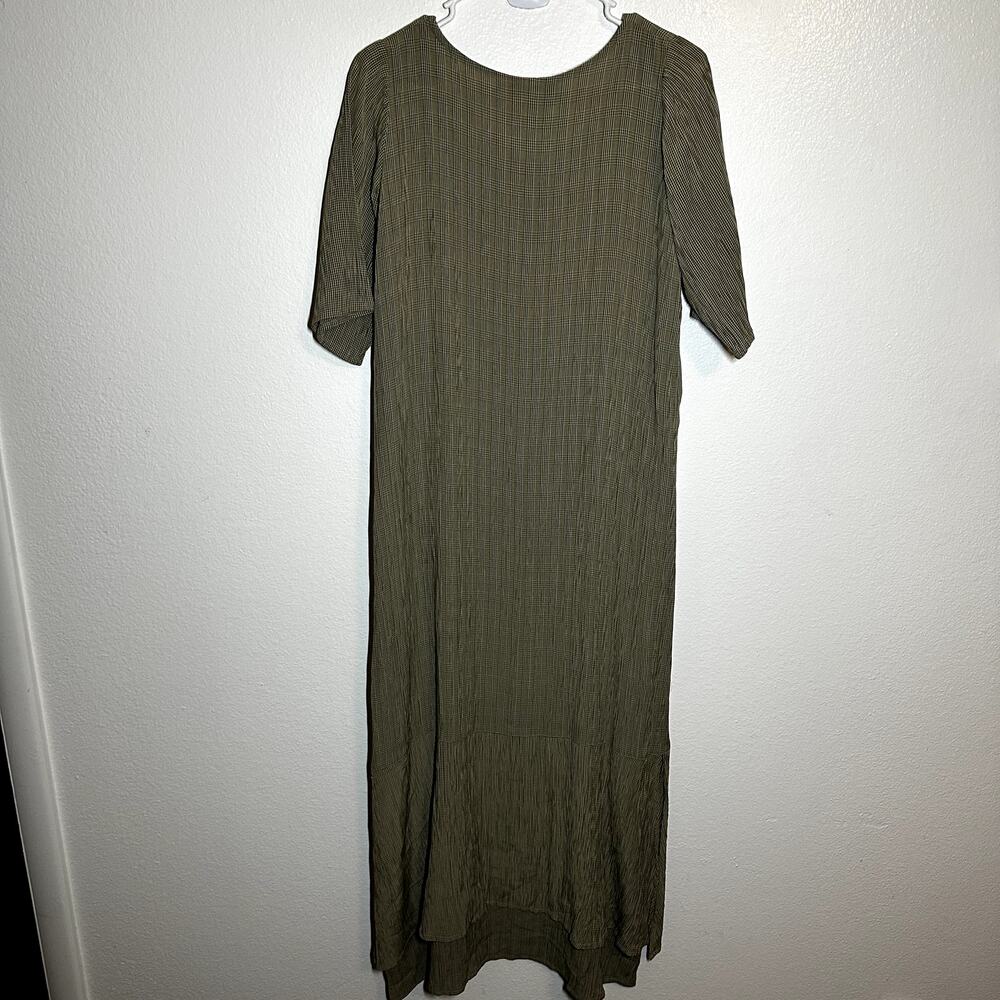 VTG Basement Midi Shift Dress 90s Made in USA Plaid Scoop Neck Black Tan S/M - Picture 5 of 5